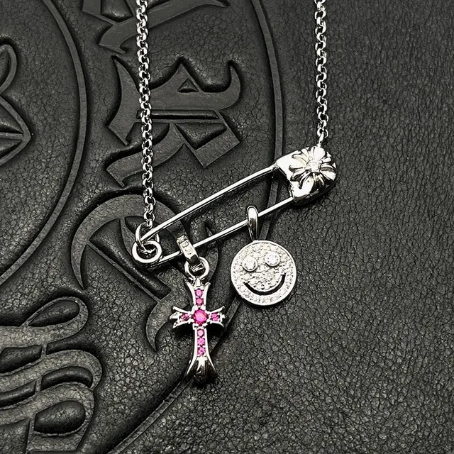 Silver Multicolor Safety-Pin Bar Dual-Charm Pendant Necklace 8