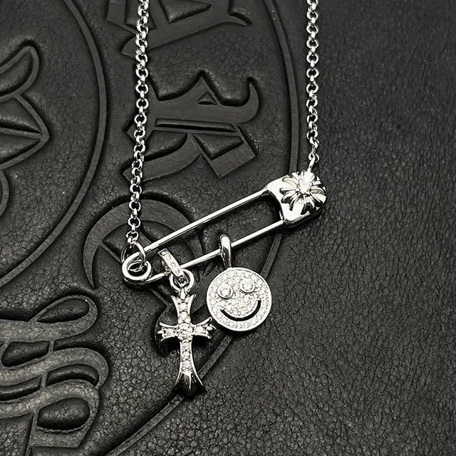 Silver Multicolor Safety-Pin Bar Dual-Charm Pendant Necklace 2