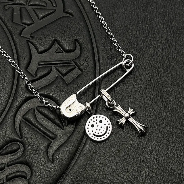 Silver Multicolor Safety-Pin Bar Dual-Charm Pendant Necklace 9