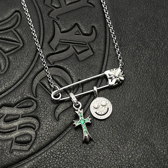 Silver Multicolor Safety-Pin Bar Dual-Charm Pendant Necklace 5