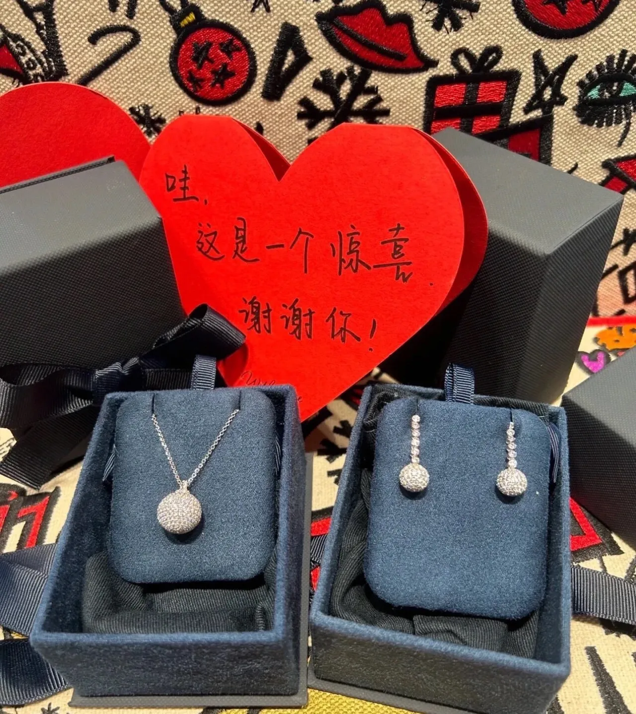 Silver Navy Pavé-Set Spherical Pendant Fine Link Chain Necklace 6
