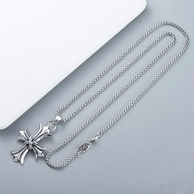 Silver Ornate Cross Pendant Floral-Inspired Flared Arms Necklace 3
