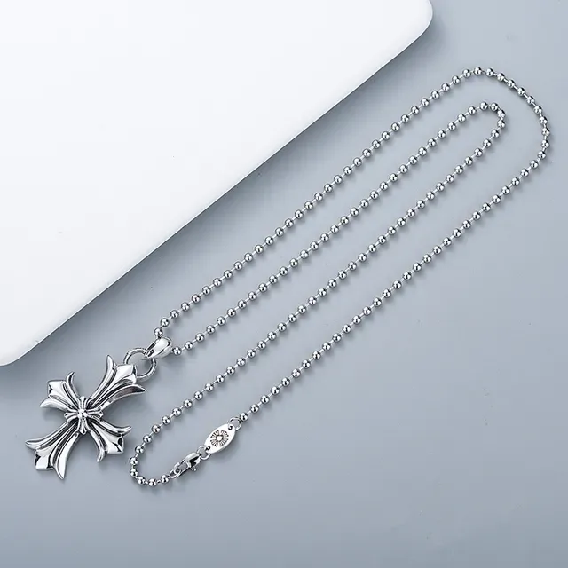 Silver Ornate Cross Pendant Floral-Inspired Flared Arms Necklace 4