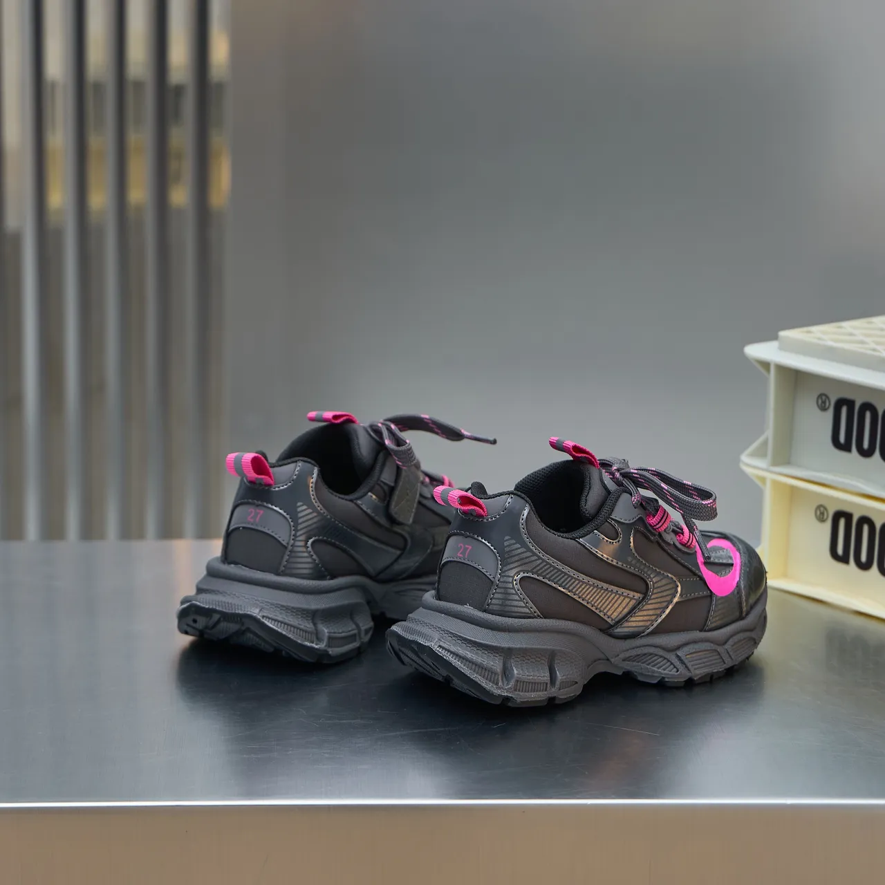 Silver Pink Sole Layered Synthetic Overlays Chunky Sneakers 10