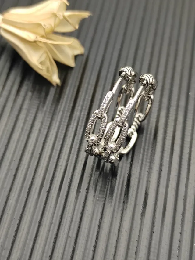 Silver Segmented Rope-Textured Hoop Earrings 2