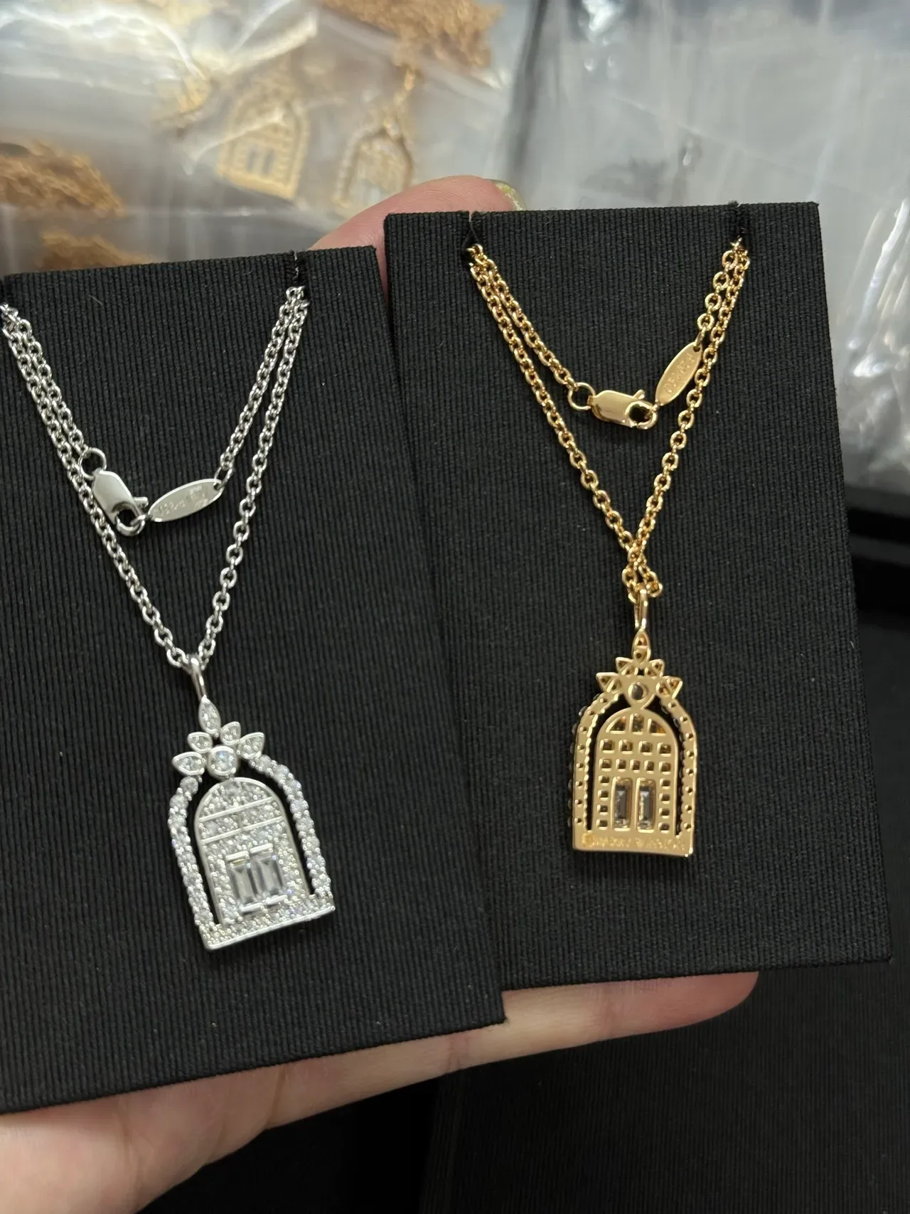 Silver-Tone and Gold-Tone Arched Architectural Pendant Necklaces 6
