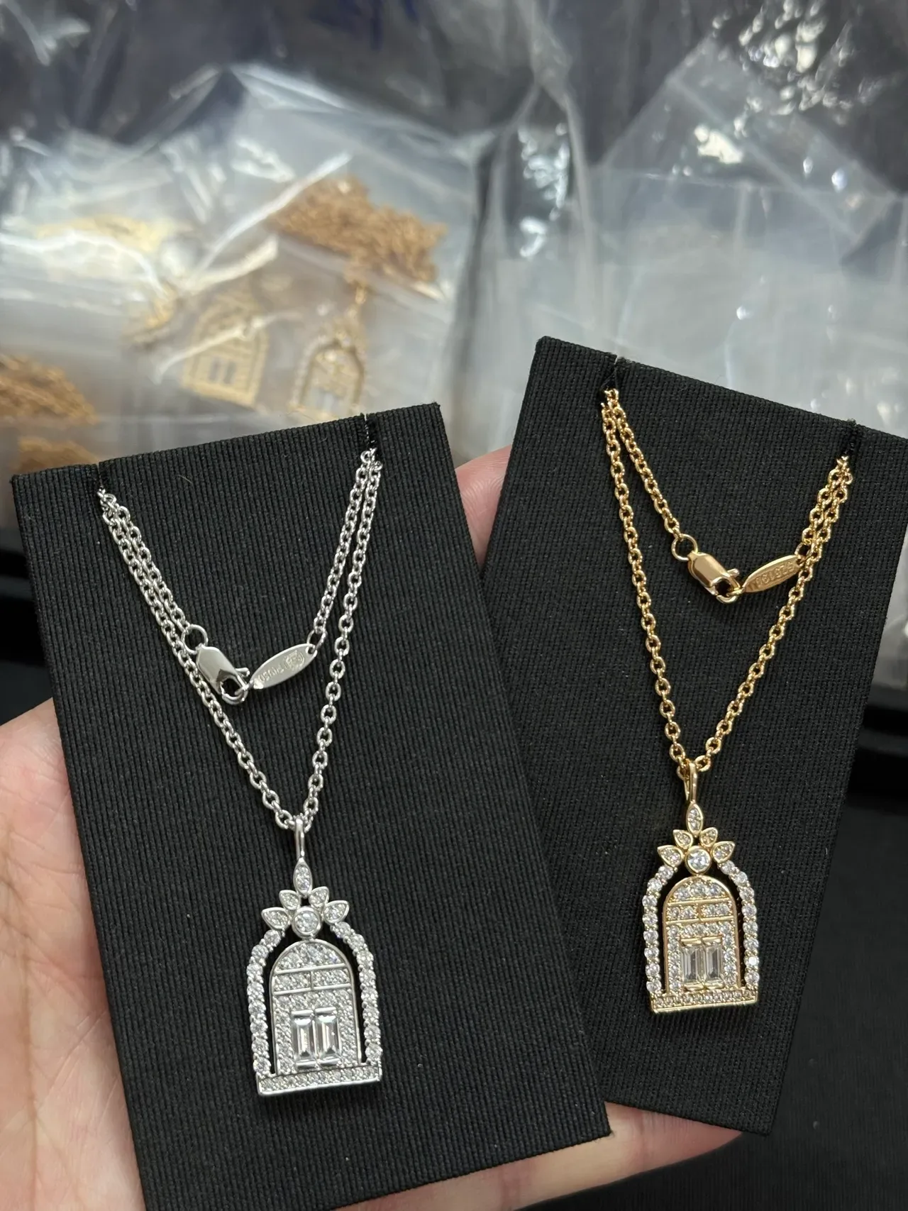 Silver-Tone and Gold-Tone Arched Architectural Pendant Necklaces 7