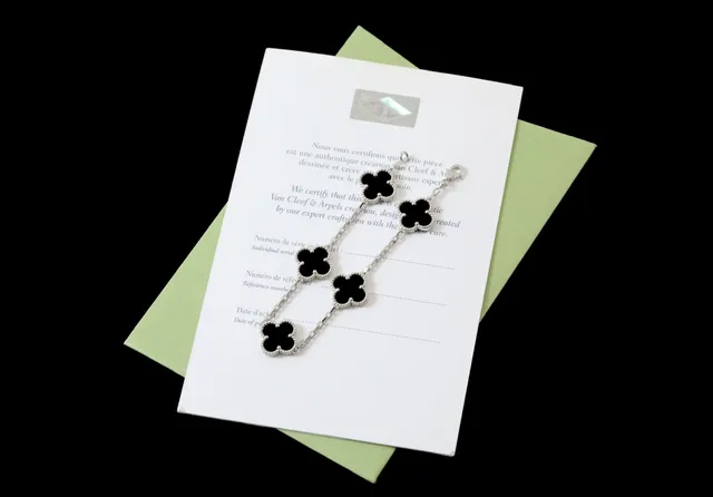 Silver-Tone Black Clover Motif Beaded Edge Bracelet 6