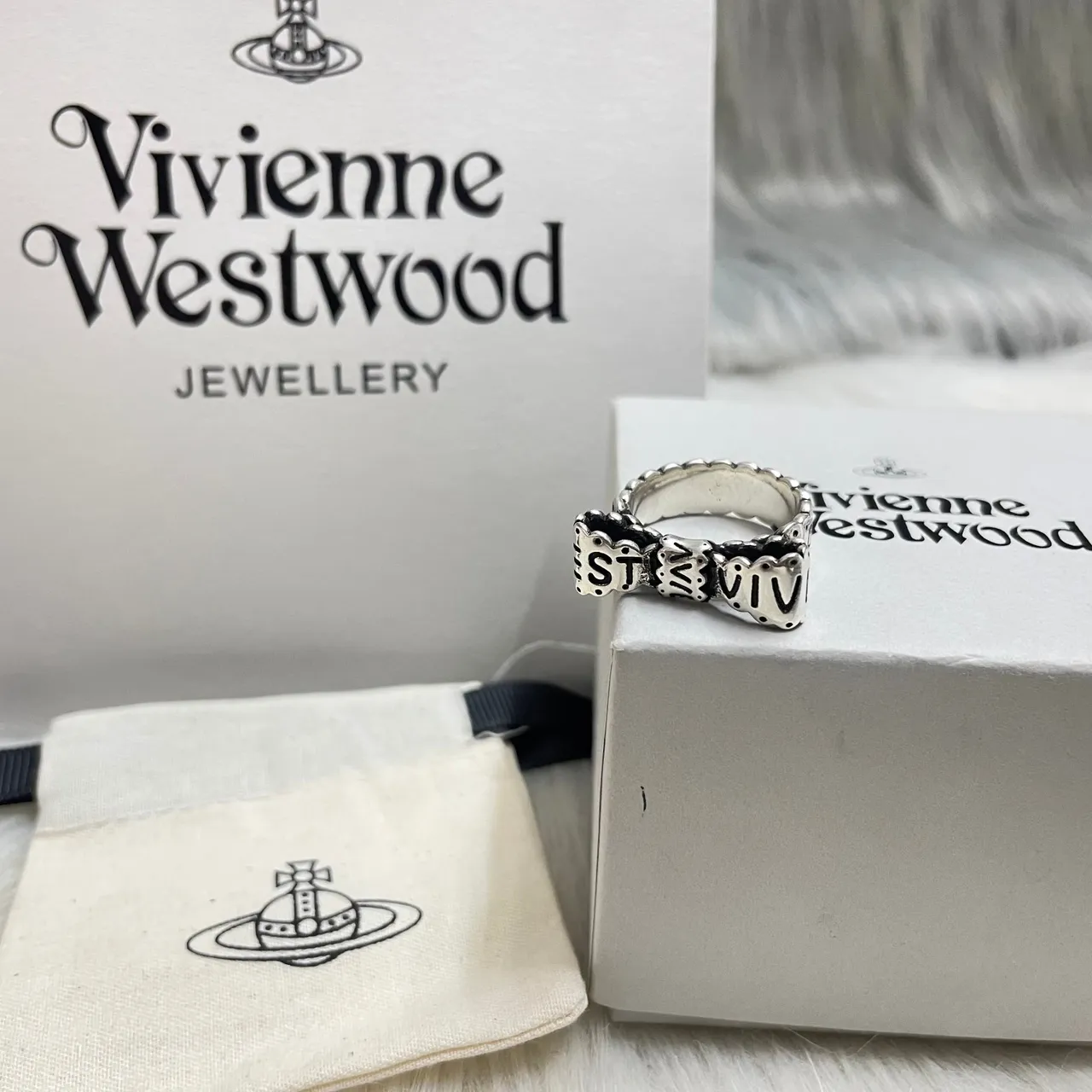 Silver-Tone Block Letter Engraved Chunky Ring 3