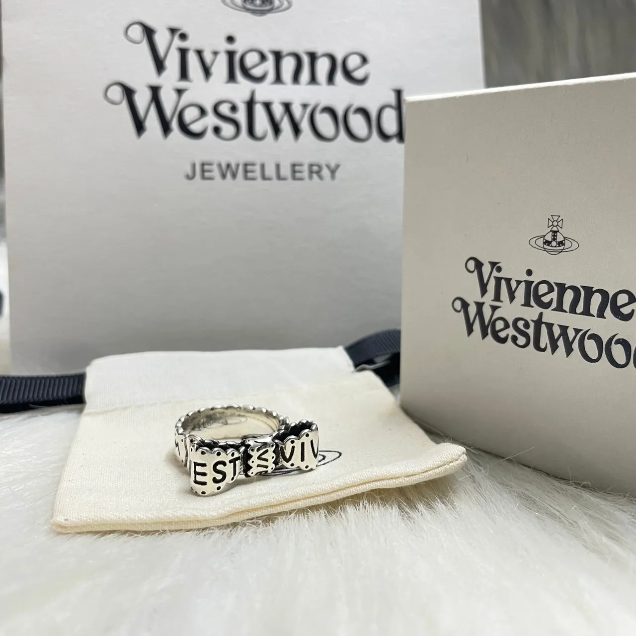 Silver-Tone Block Letter Engraved Chunky Ring 4