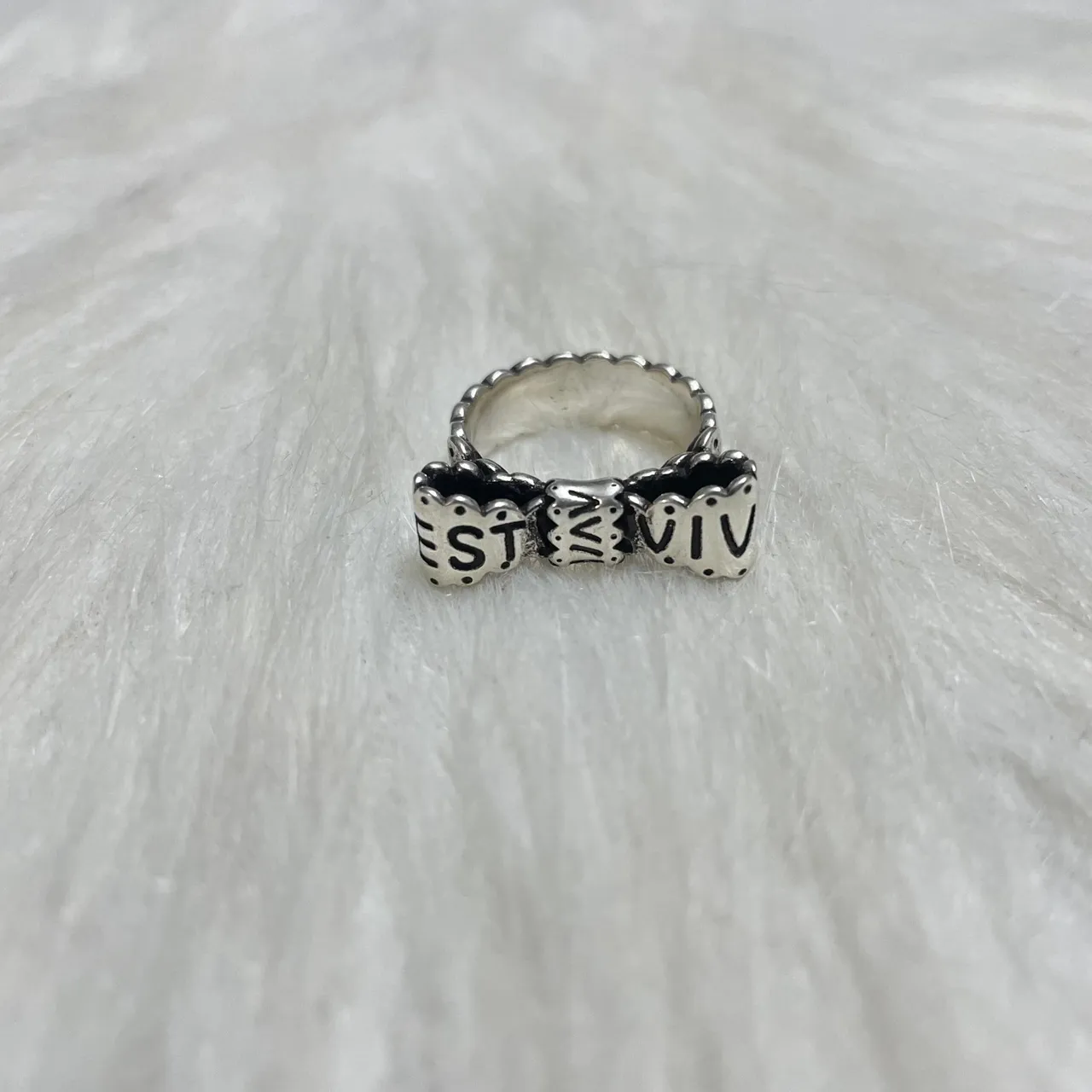 Silver-Tone Block Letter Engraved Chunky Ring 6