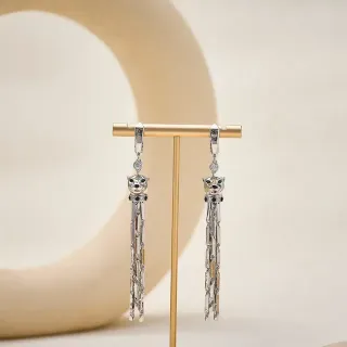 Silver-Tone Cat Head Tassel Dangle Earrings