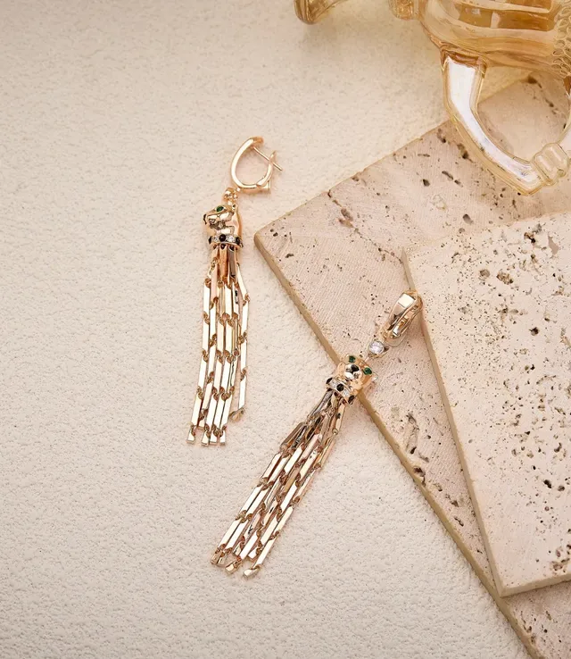 Silver-Tone Cat Head Tassel Dangle Earrings 2