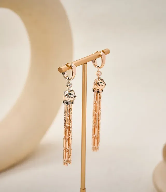 Silver-Tone Cat Head Tassel Dangle Earrings 3