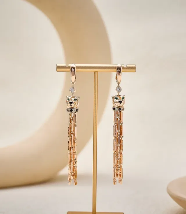 Silver-Tone Cat Head Tassel Dangle Earrings 4