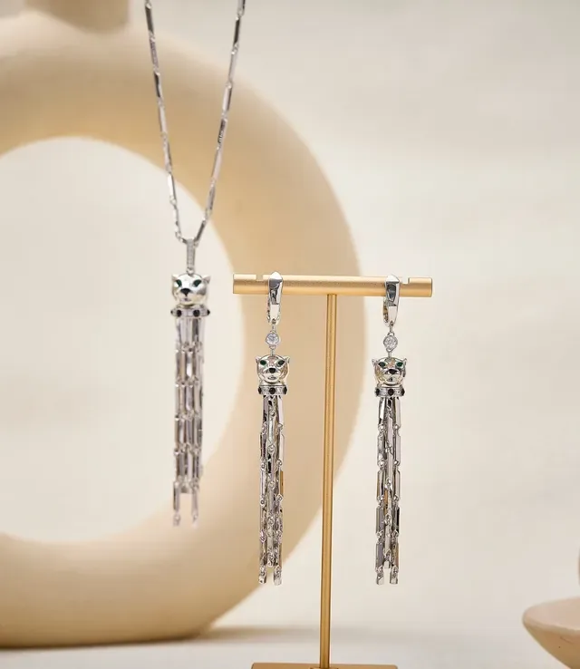 Silver-Tone Cat Head Tassel Dangle Earrings 6