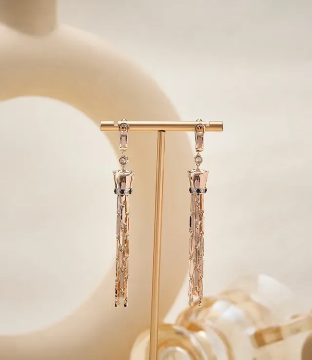 Silver-Tone Cat Head Tassel Dangle Earrings 7
