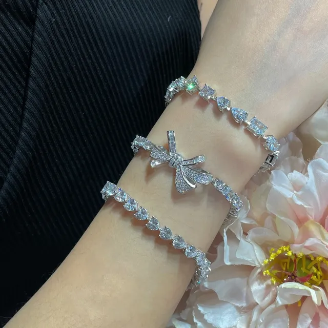 Silver-Tone Multi-Cut Stone Prong-Set Full Circle Bracelet 7
