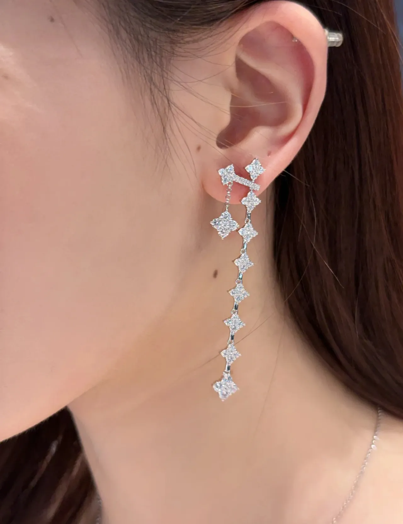 Silver-Tone Multi-Stone Cascading Drop Earrings 3