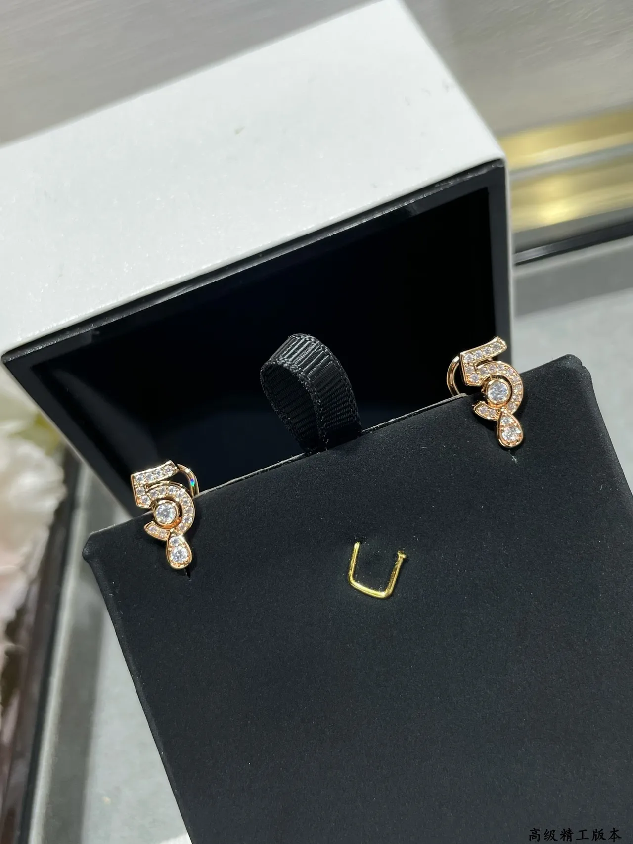 Silver-Tone Numeric 5 Pavé Stone Dangling Earring 5