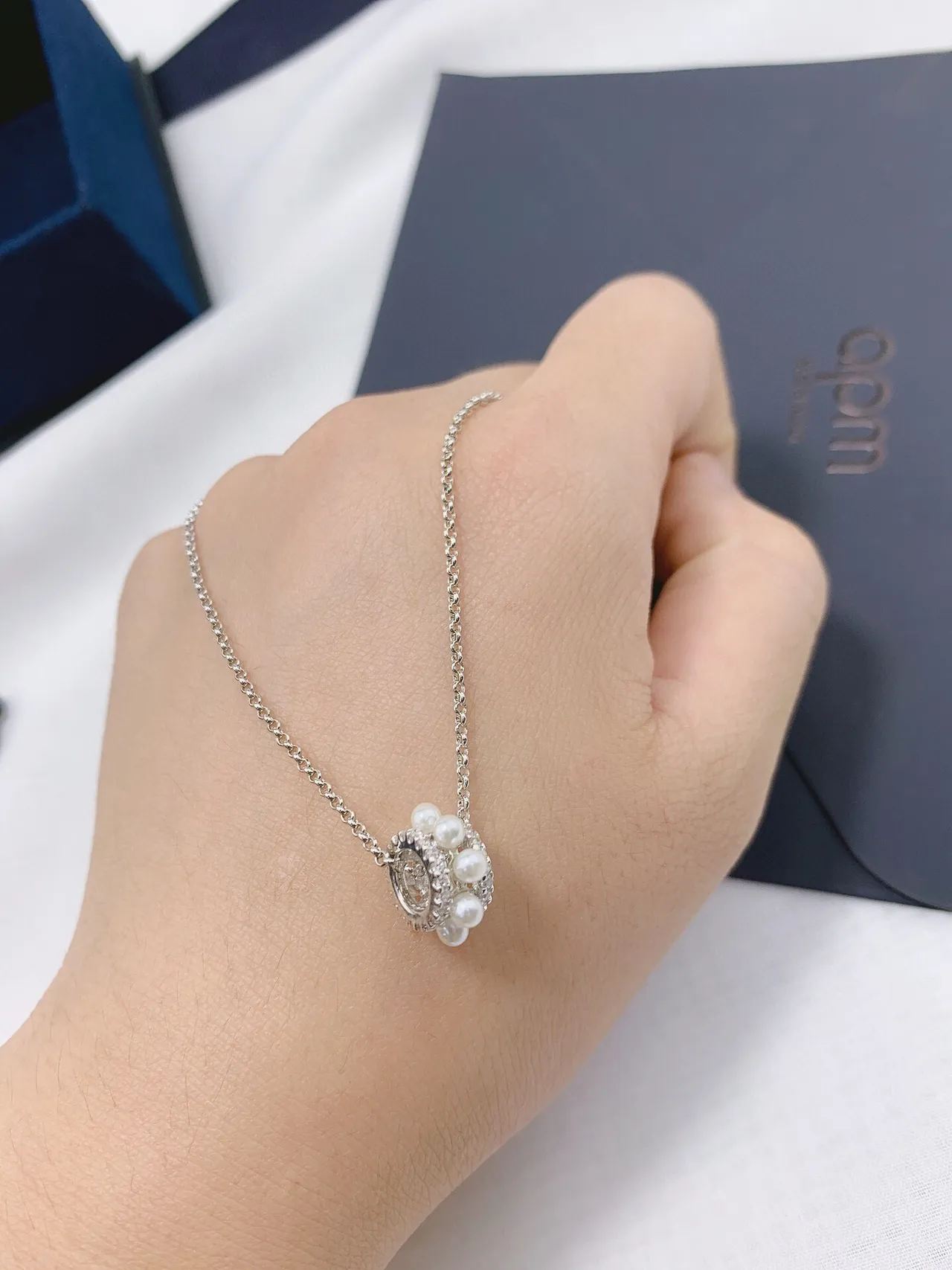 Silver-Tone Pavé and Pearl Cylinder Pendant Necklaces 3