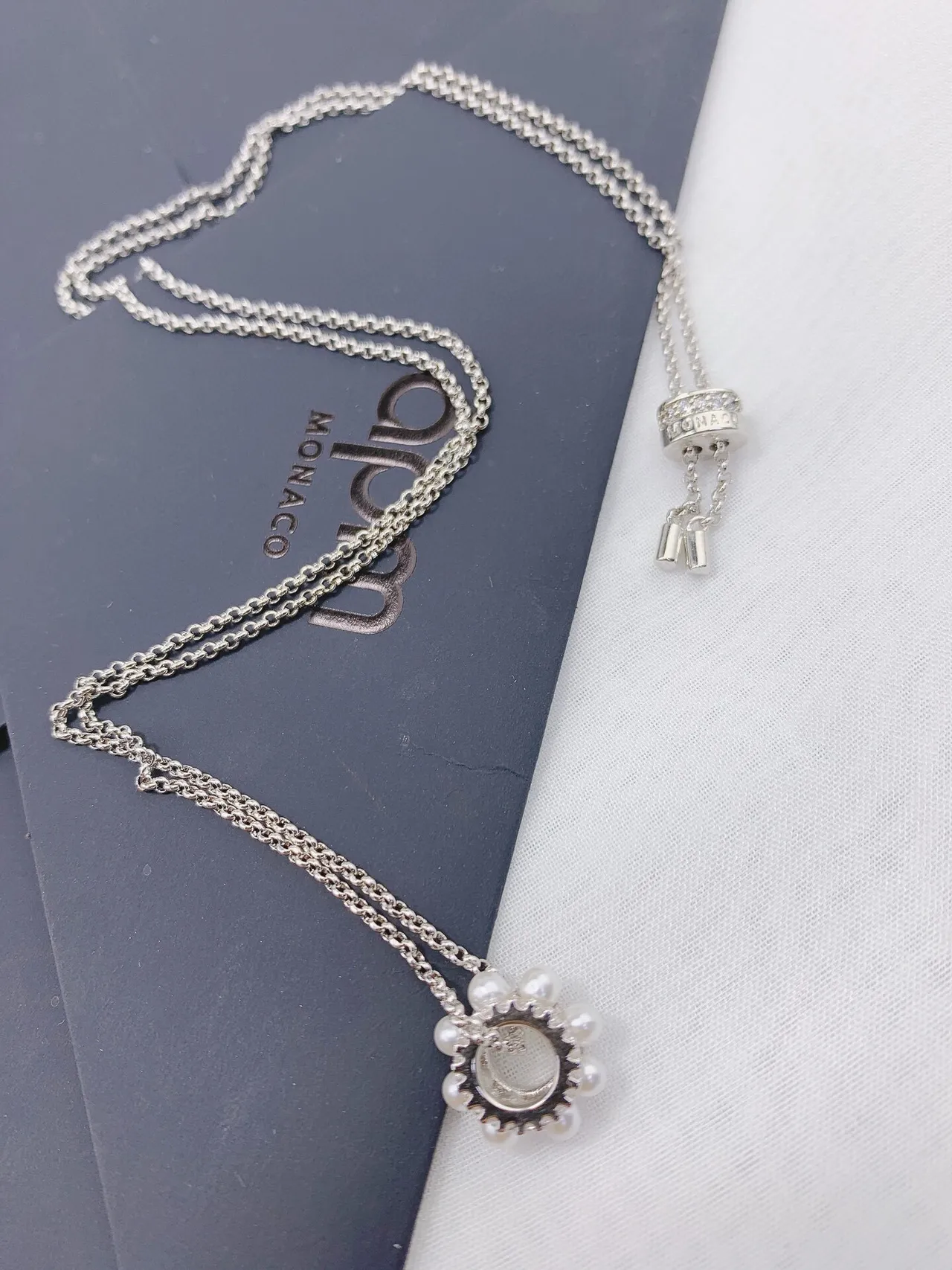 Silver-Tone Pavé and Pearl Cylinder Pendant Necklaces 4