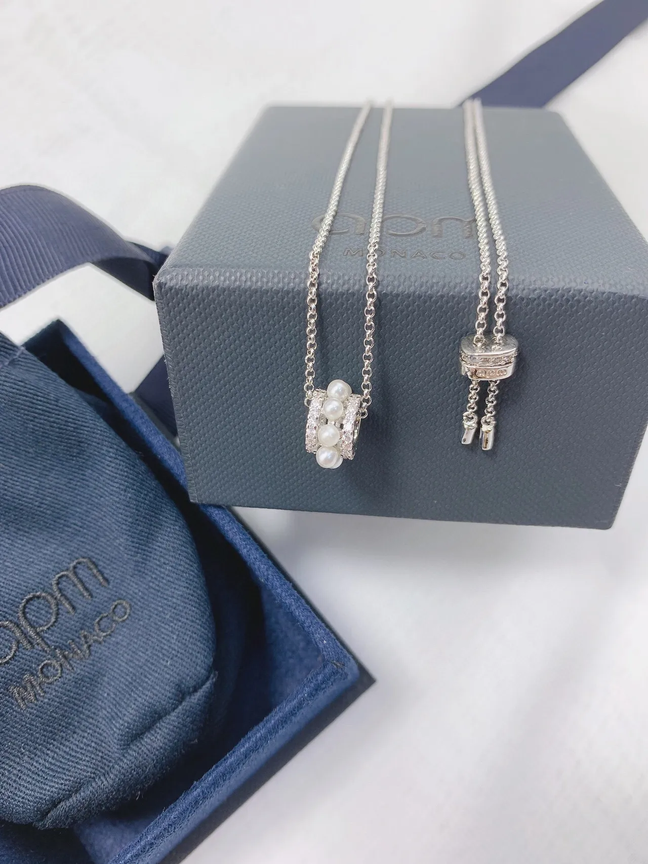Silver-Tone Pavé and Pearl Cylinder Pendant Necklaces 7