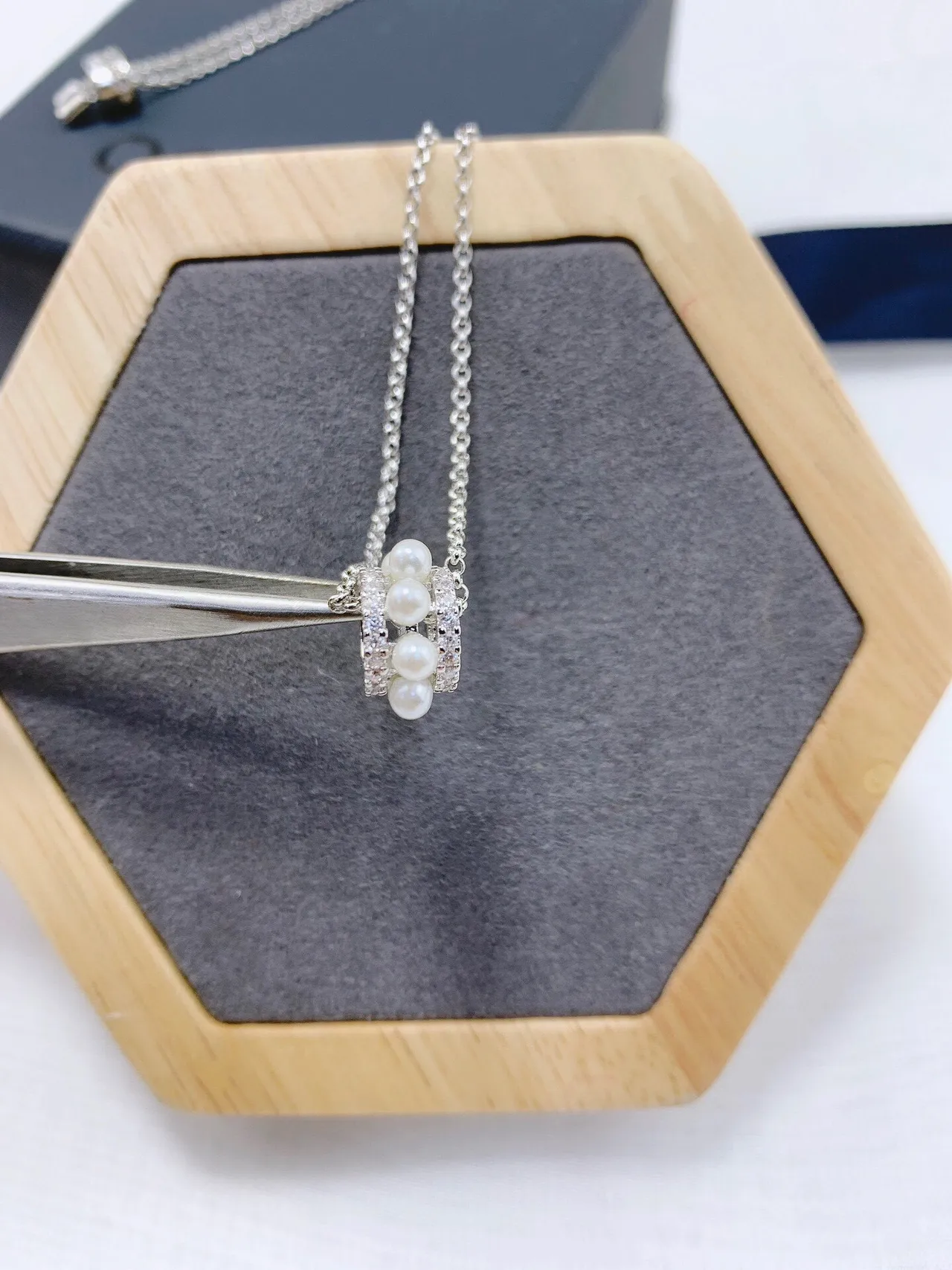 Silver-Tone Pavé and Pearl Cylinder Pendant Necklaces 8