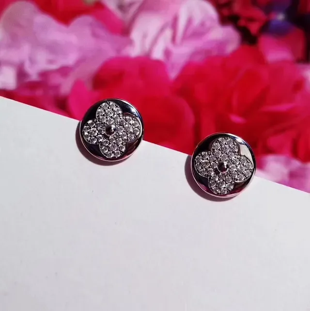 Silver-Tone Pavé Crystal Flower Stud Earrings 9