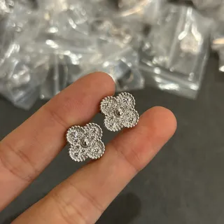 Silver-Tone Pavé Quatrefoil Flower Stud Earrings