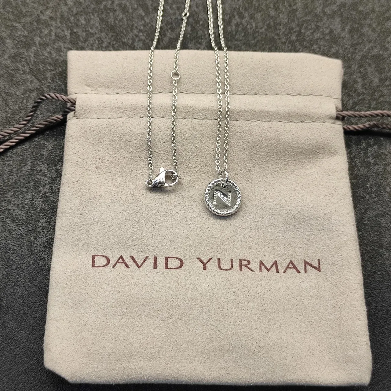 Silver-Tone Rope-Edge Initial 'N' Disc Pendant Necklace 5