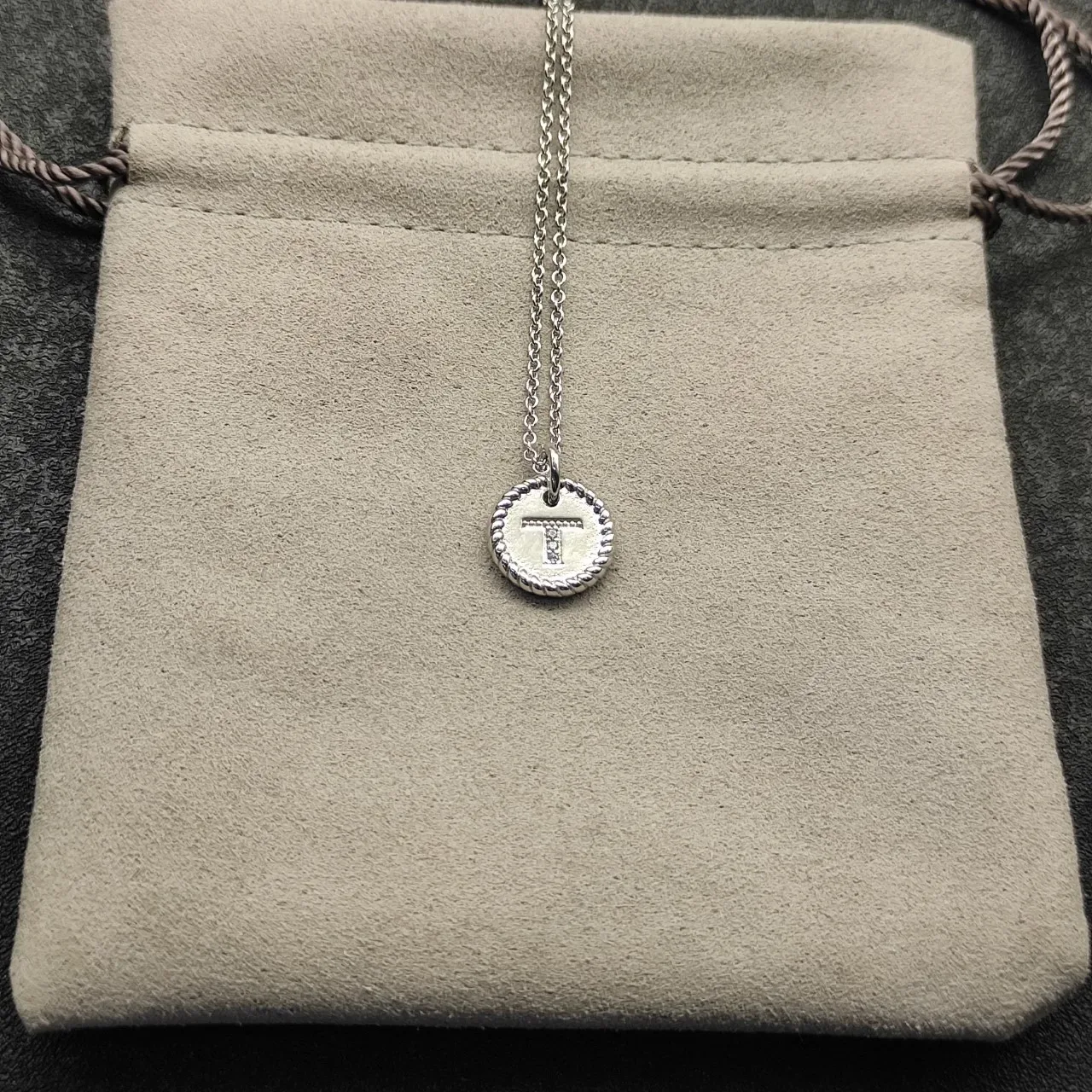 Silver-Tone Rope-Edge Initial T Pendant Necklace 2