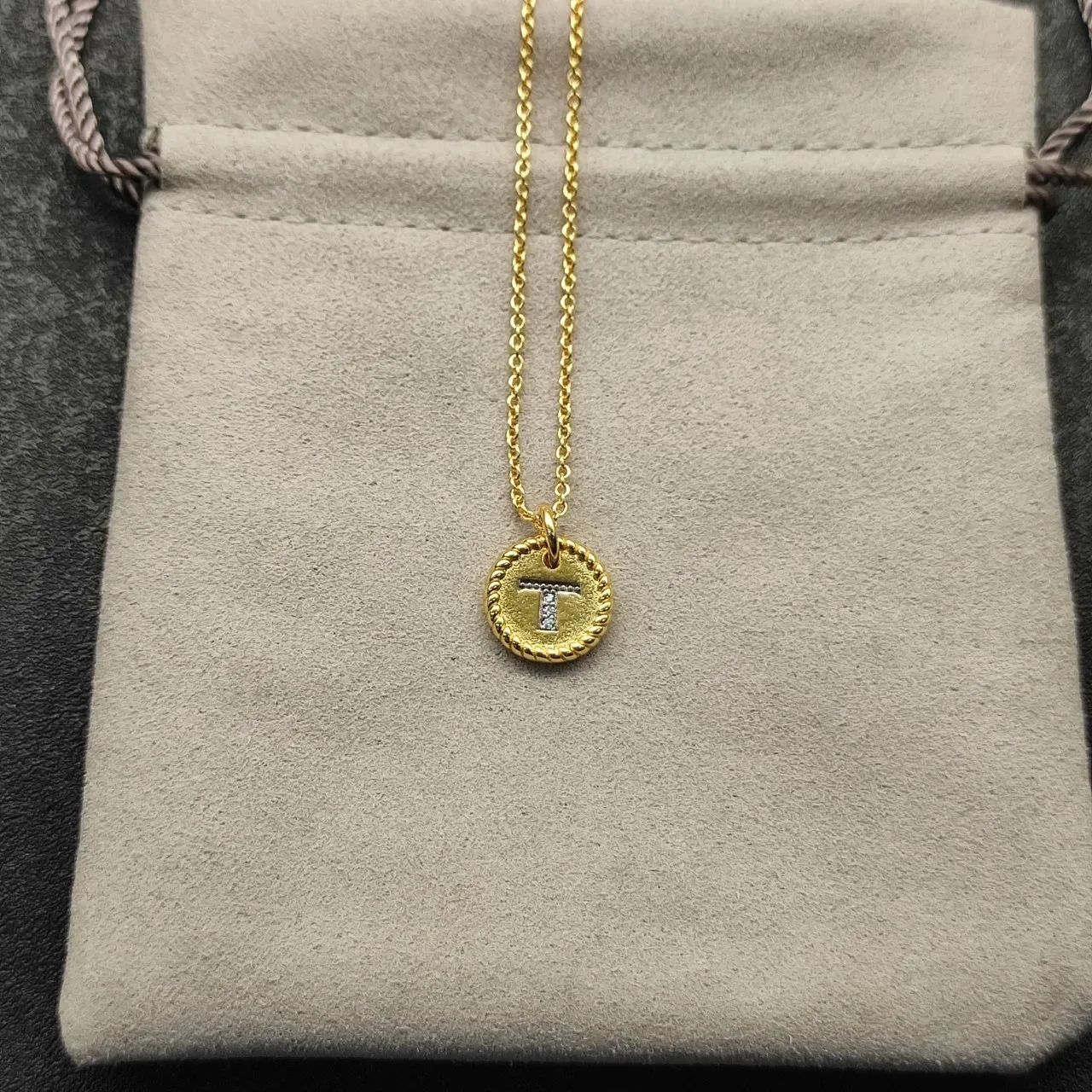 Silver-Tone Rope-Edge Initial T Pendant Necklace 5