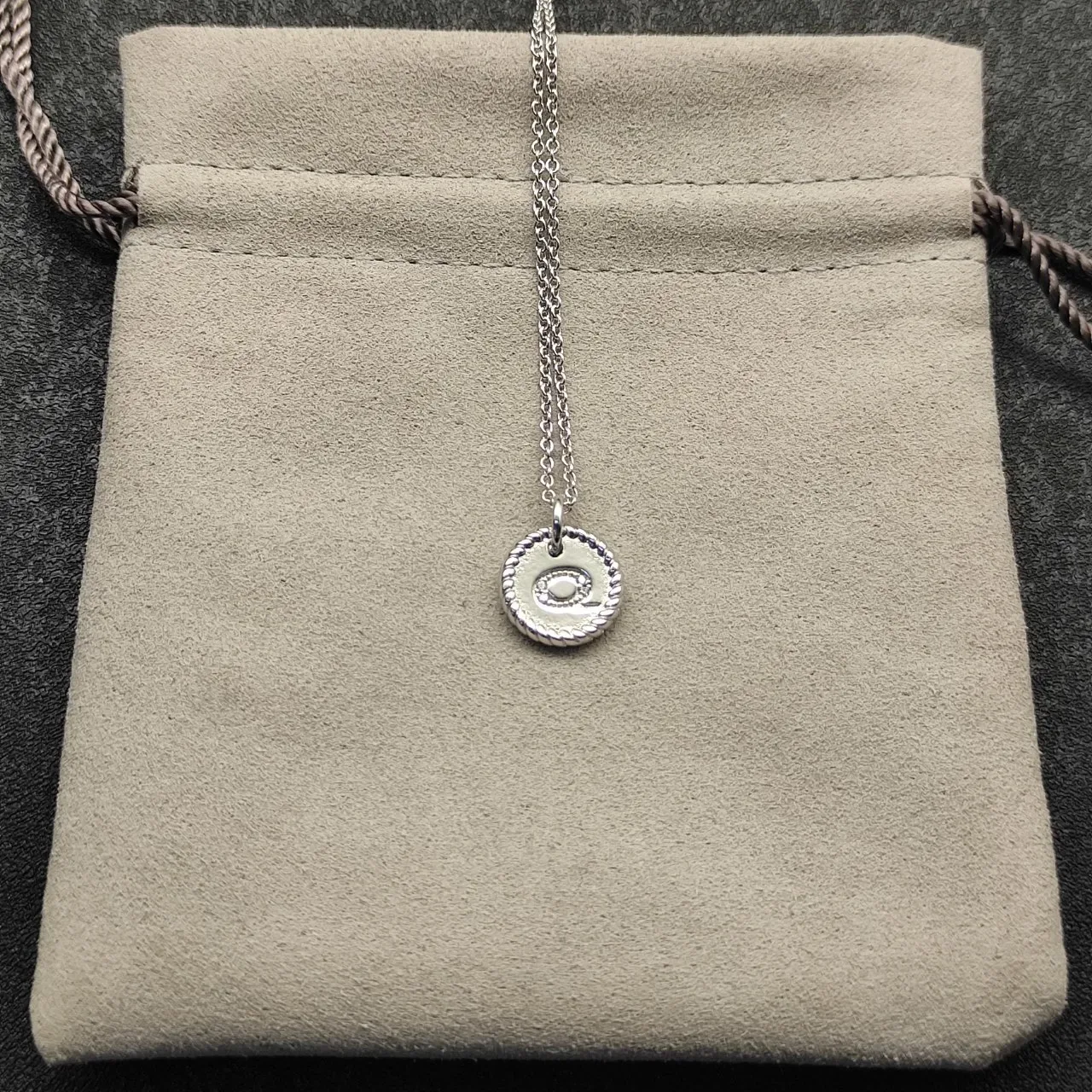 Silver-Tone Rope-Edge Monogram Pendant Necklace 3
