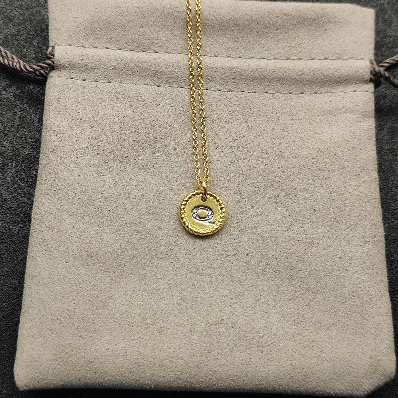 Silver-Tone Rope-Edge Monogram Pendant Necklace 4