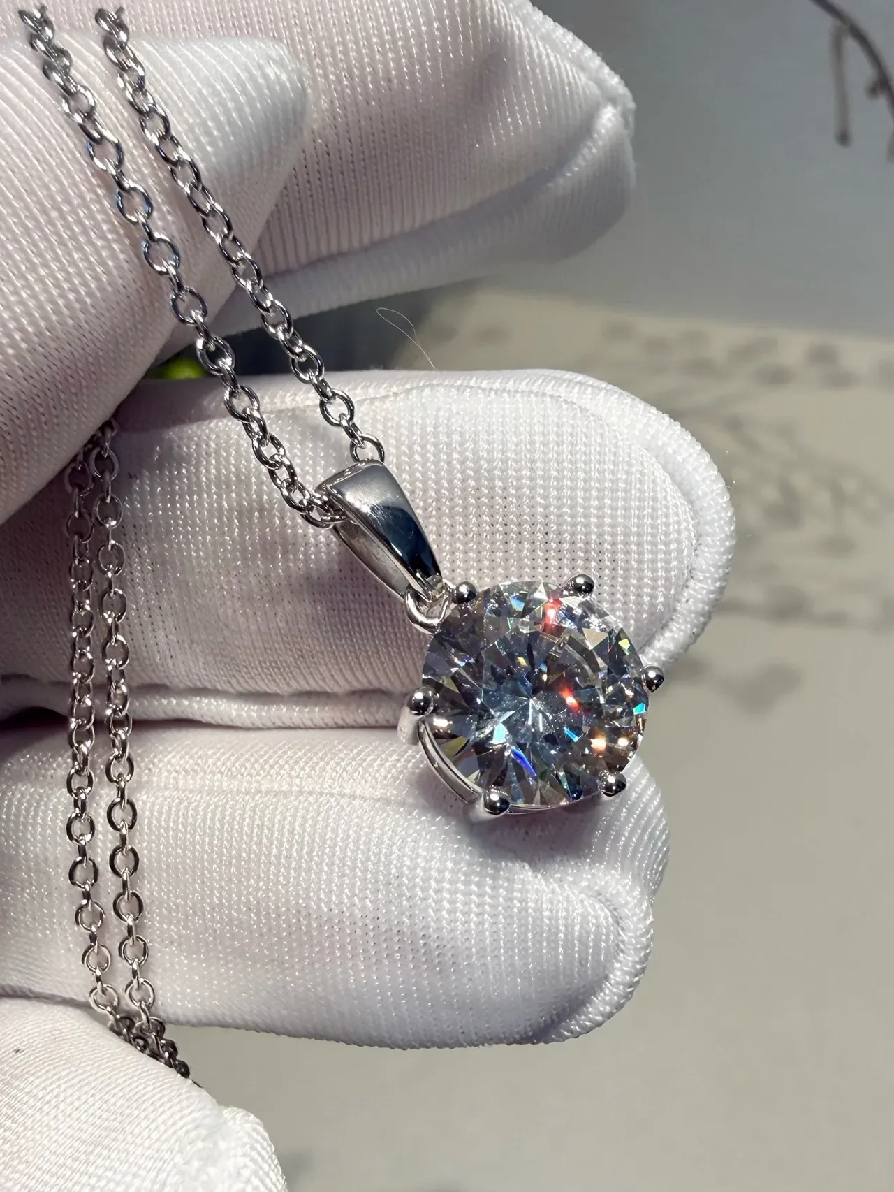 Silver-Tone Round Solitaire Pendant Necklaces 3