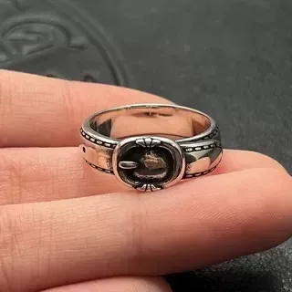 Silver-Toned Buckle Motif Oxidized Ring 3
