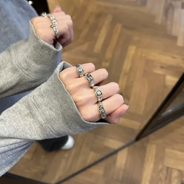 Silver-Toned Buckle Motif Oxidized Ring 4
