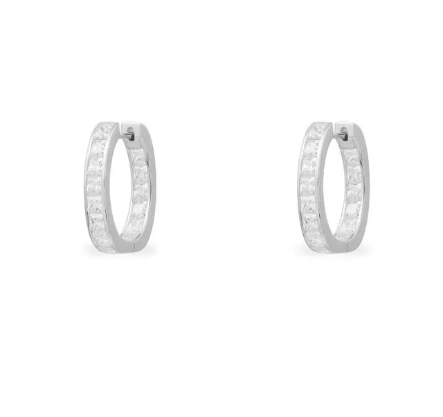 Silver-Toned Channel-Set Rectangular Stone Hoop Earrings 2