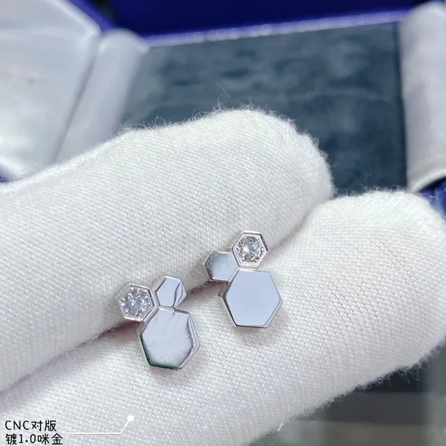 Silver Transparent Geometric Hexagonal Faceted Metallic Earrings 7
