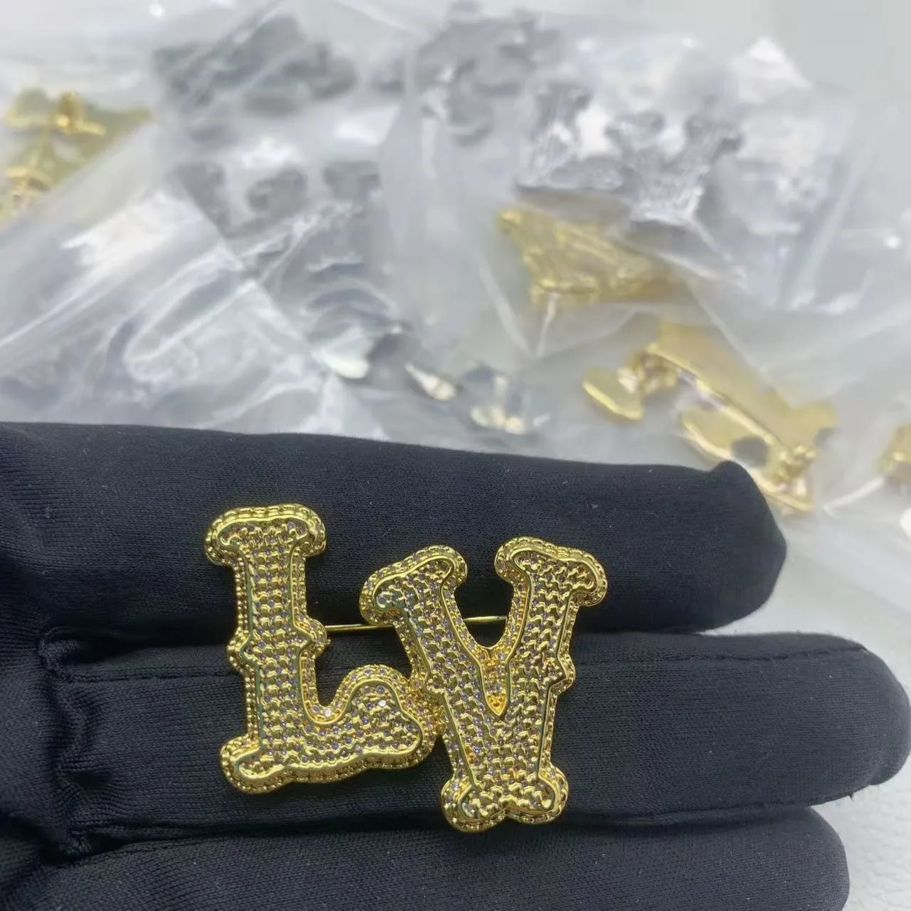 Silver Transparent Pavé-Set Letter-Shaped Brooch 2