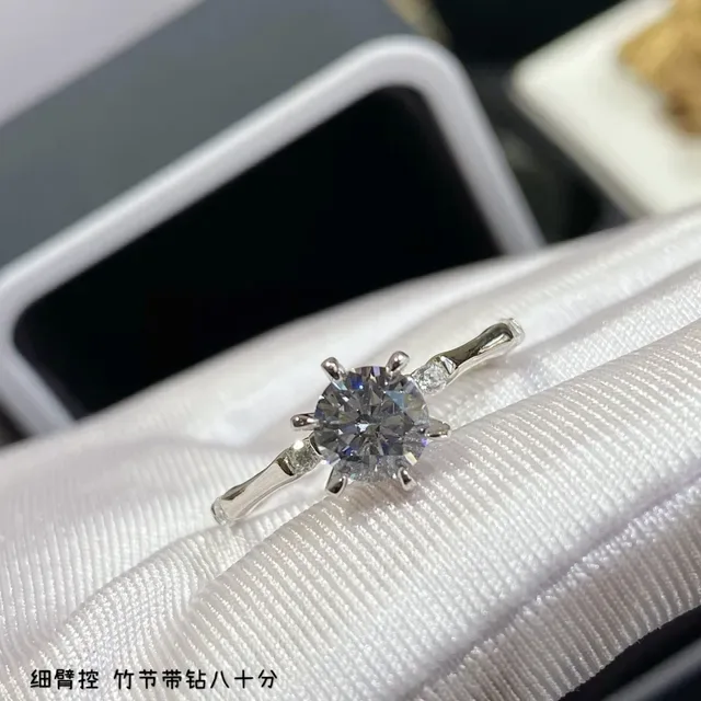 Silver Transparent Solitaire Round-Cut Center Stone Six-Prong Crown Setting Ring 6