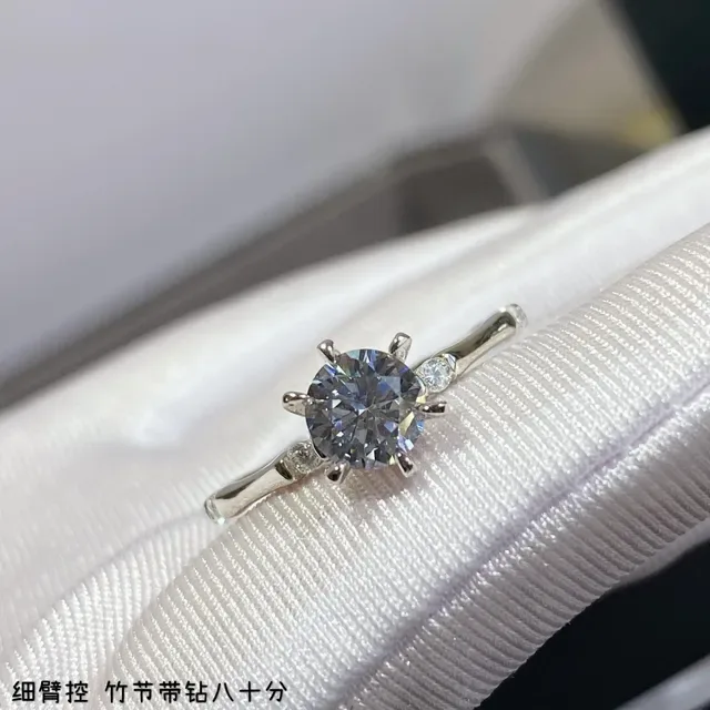 Silver Transparent Solitaire Round-Cut Center Stone Six-Prong Crown Setting Ring 7