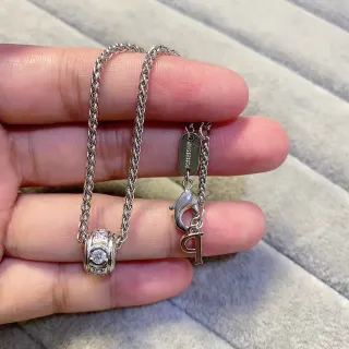 Silver Transparent Woven Wheat Chain Cylindrical Crystal-Encrusted Charm Necklace