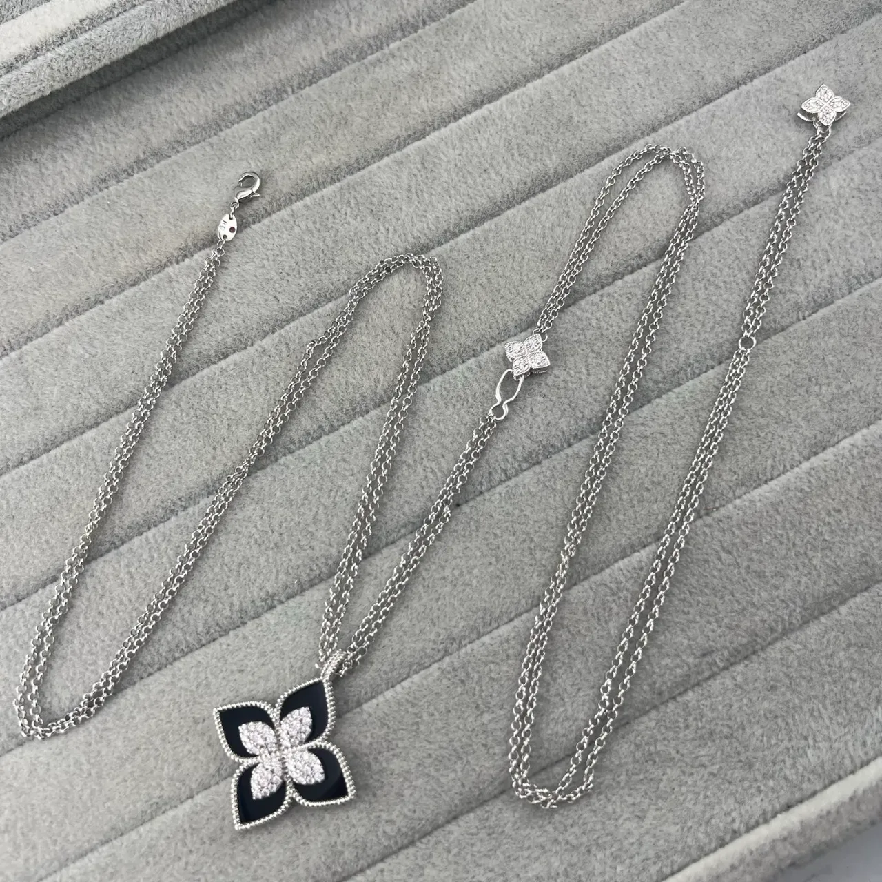 Silver White Floral Pendant Pavé-Set Stones Necklace 6