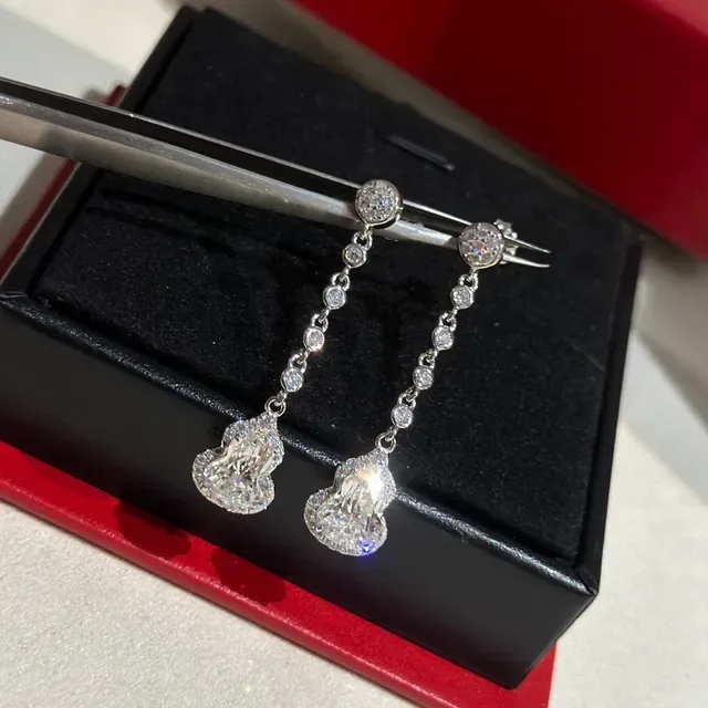 Silver White Pavé-Set Drop Dangle Earrings 3