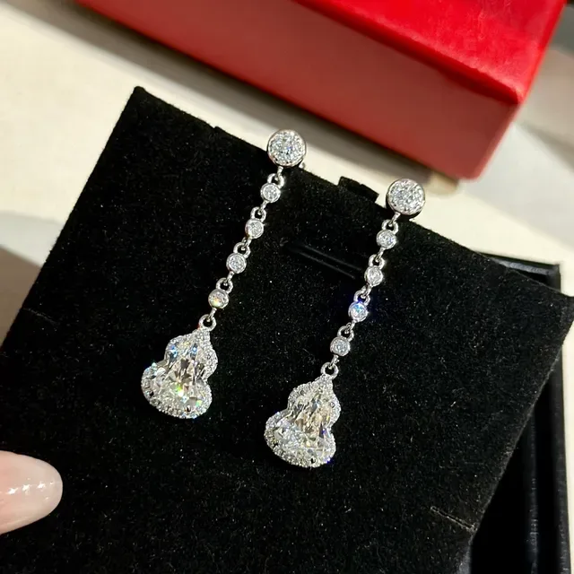 Silver White Pavé-Set Drop Dangle Earrings 5