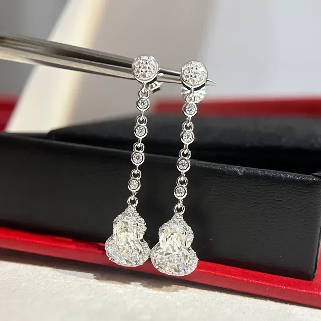 Silver White Pavé-Set Drop Dangle Earrings 7