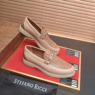 Stefano Ricci Horsebit Loafer Beige Crocodile-Panel Leather Loafers
