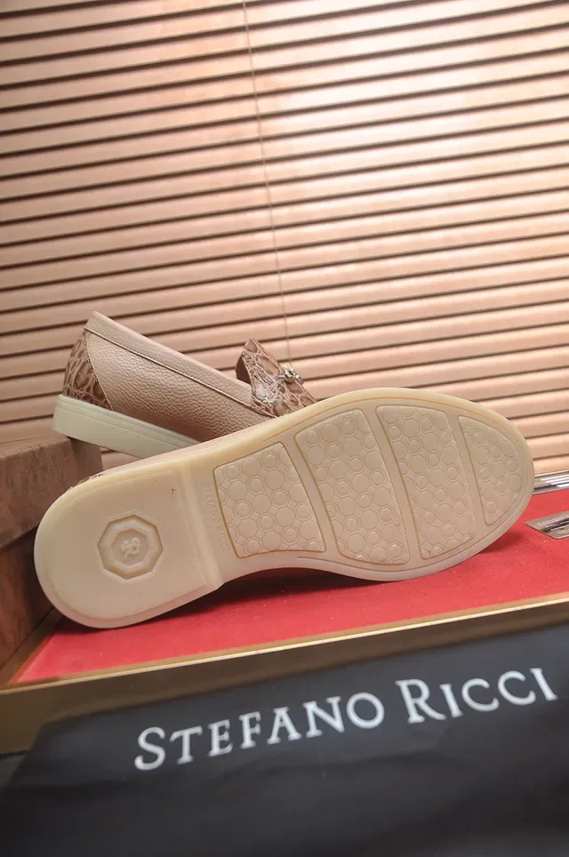 Stefano Ricci Horsebit Loafer Beige Crocodile-Panel Leather Loafers 3